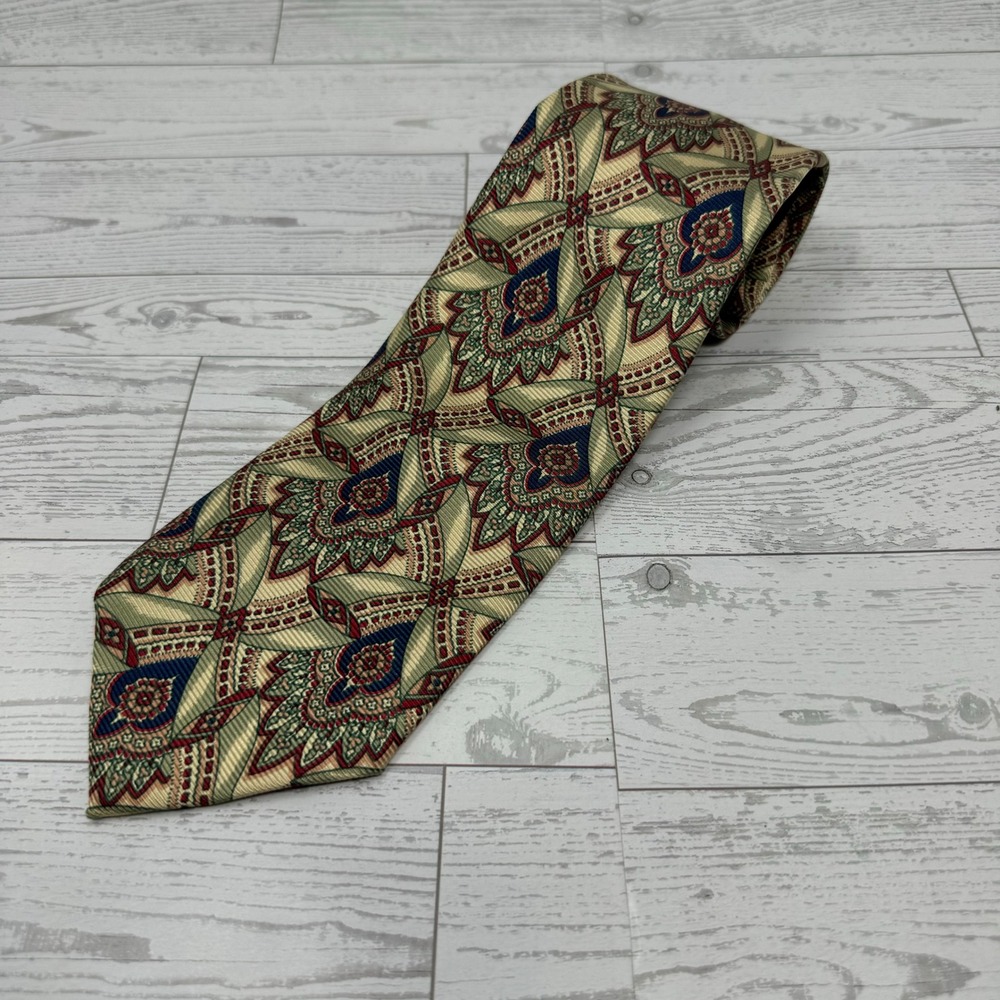 Polo Ralph Lauren Silk Necktie Men Beige Red Green Paisley Pattern